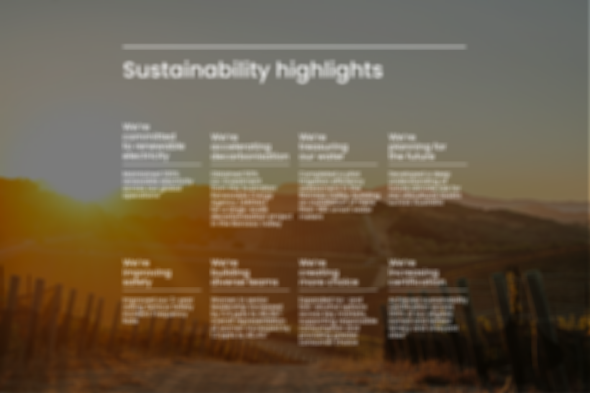 Image with text depicting sustainability highlights