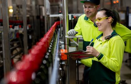 Staff at bottling line