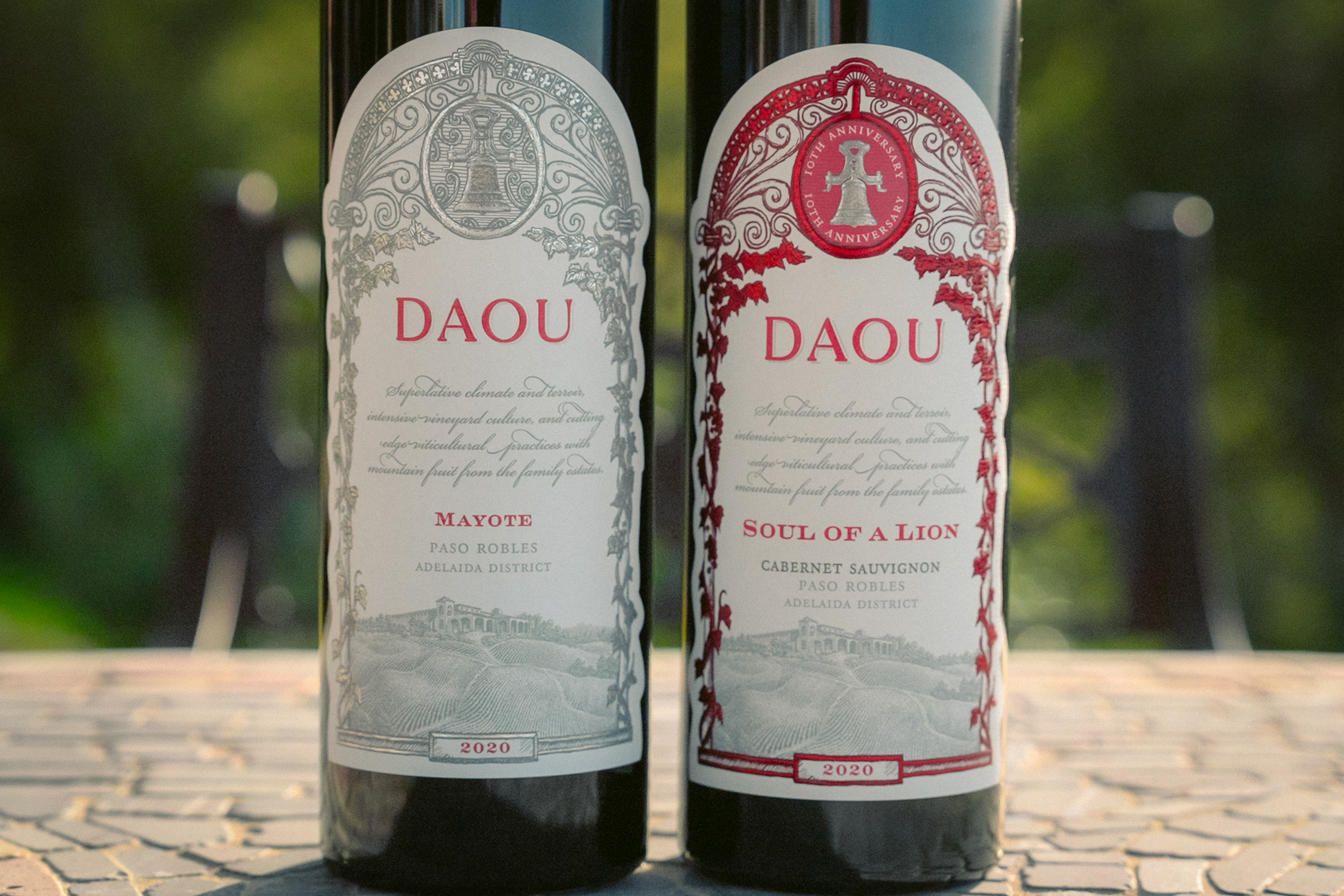 A close up shot of two bottles of DAOU wine.