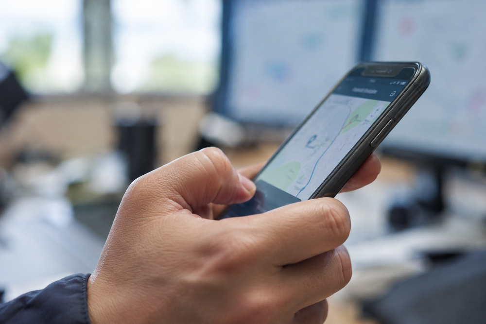 Conductor de camión usando un POD digital y eCMR en su smartphone para asegurar la trazabilidad del transporte.