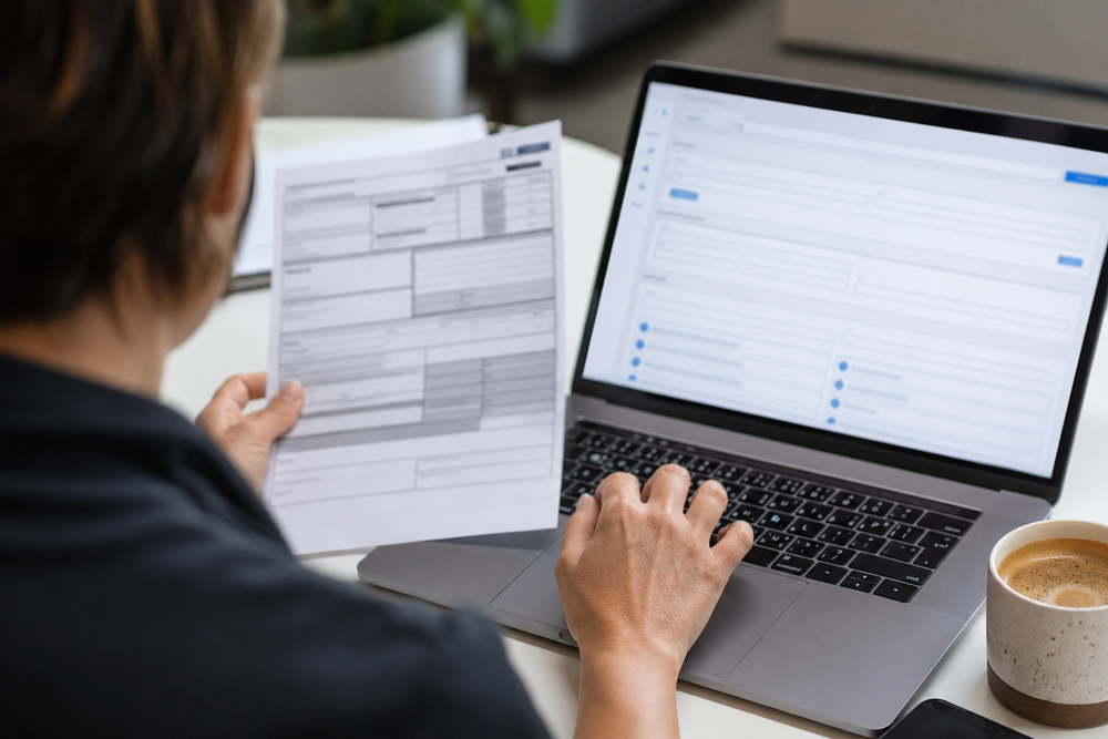 Comptable transport analysant ses écrans avec préoccupation, illustrant la gestion des statuts de rejet et litiges renvoyés par la plateforme agréée