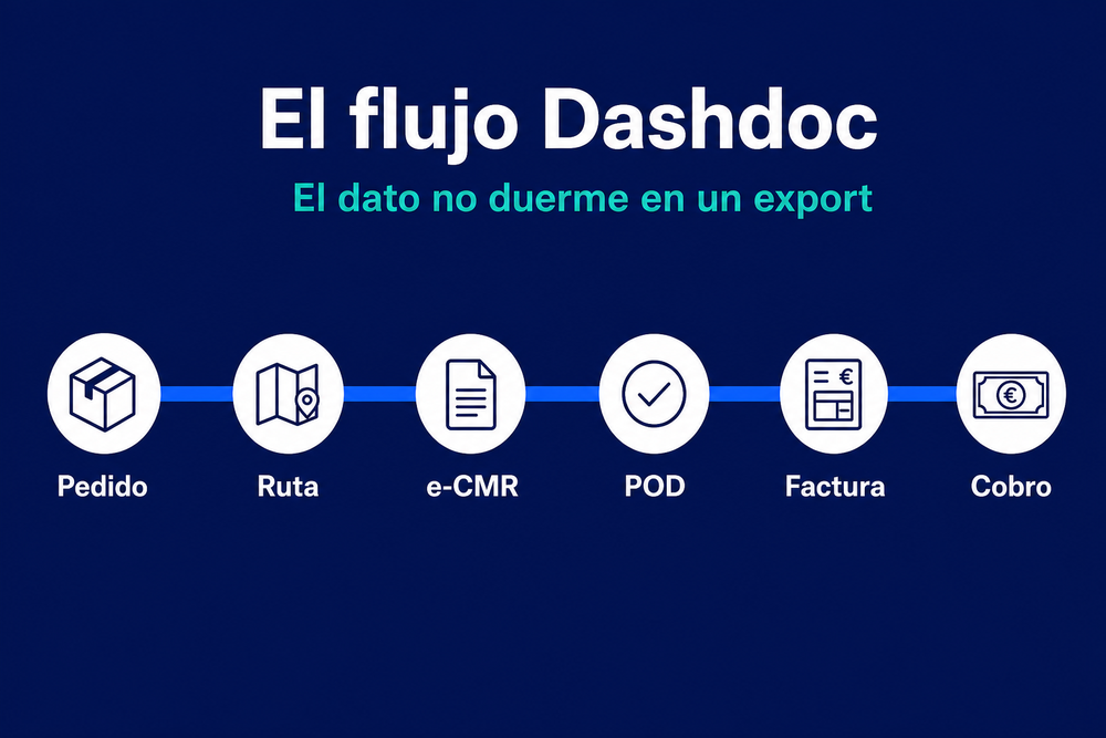 El flujo Dashdoc (pedido → ruta → e-CMR → POD → factura → cobro) para mejorar la productividad de tu flota
