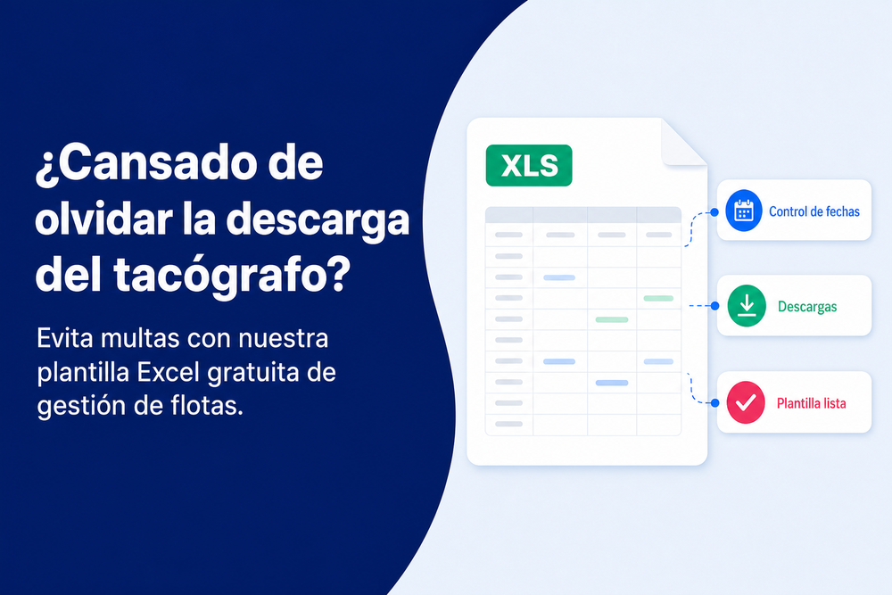 Banner para descargar la plantilla Excel gratuita de gestión de fechas y tacógrafo, clave para el cumplimiento normativo de flotas.