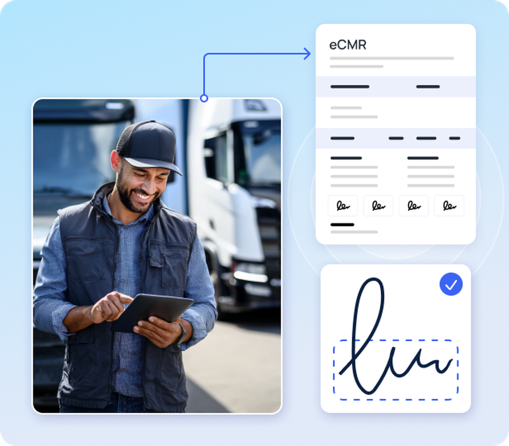 transporteur en train de faire une signature électronique avec l'eCmr de Dashdoc