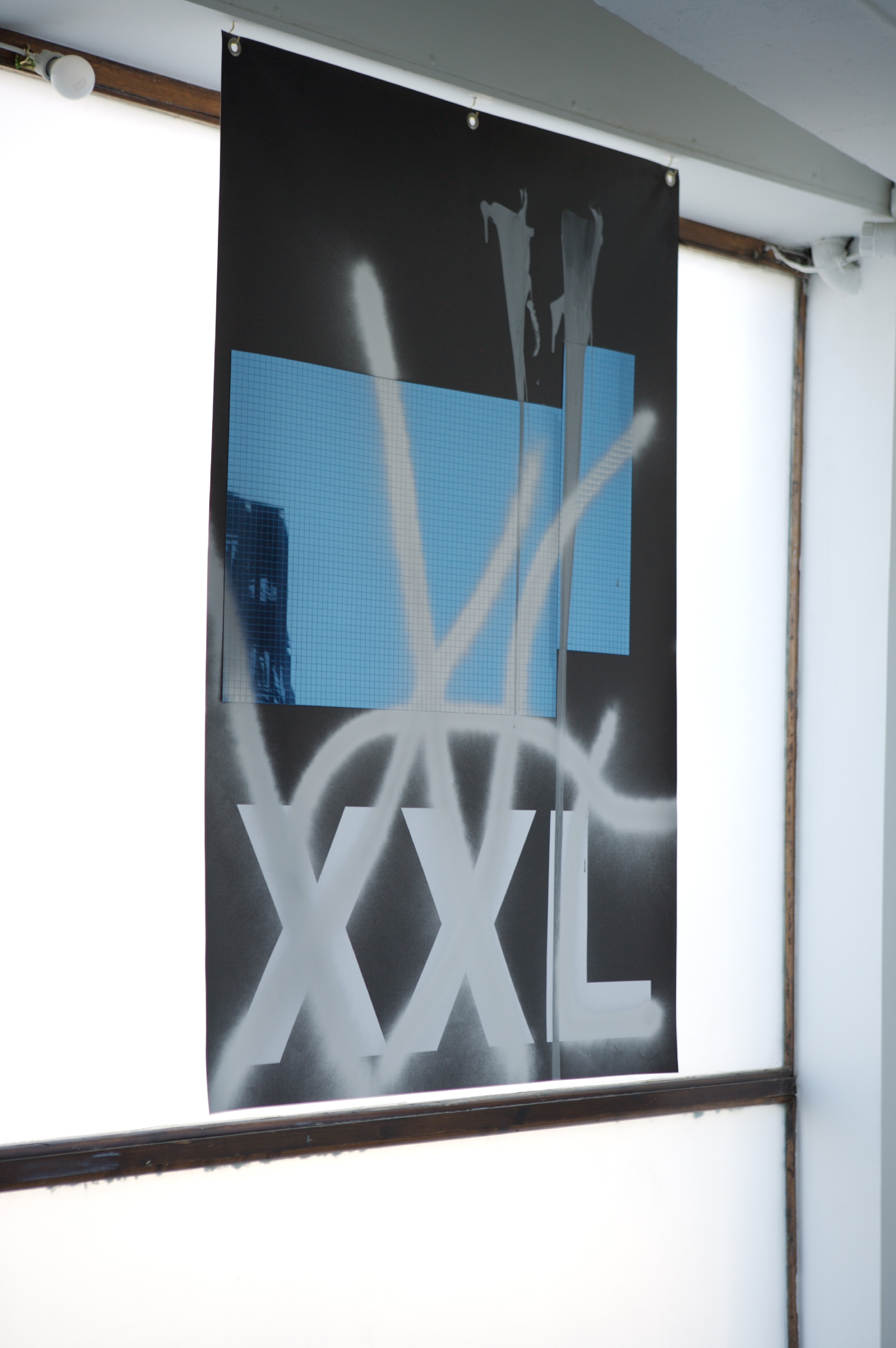 Isa Genzken, XXL (#2), 2008. Lacquer, mirror foil, spray paint on printed laminated fabric, 151 x 100cm. 