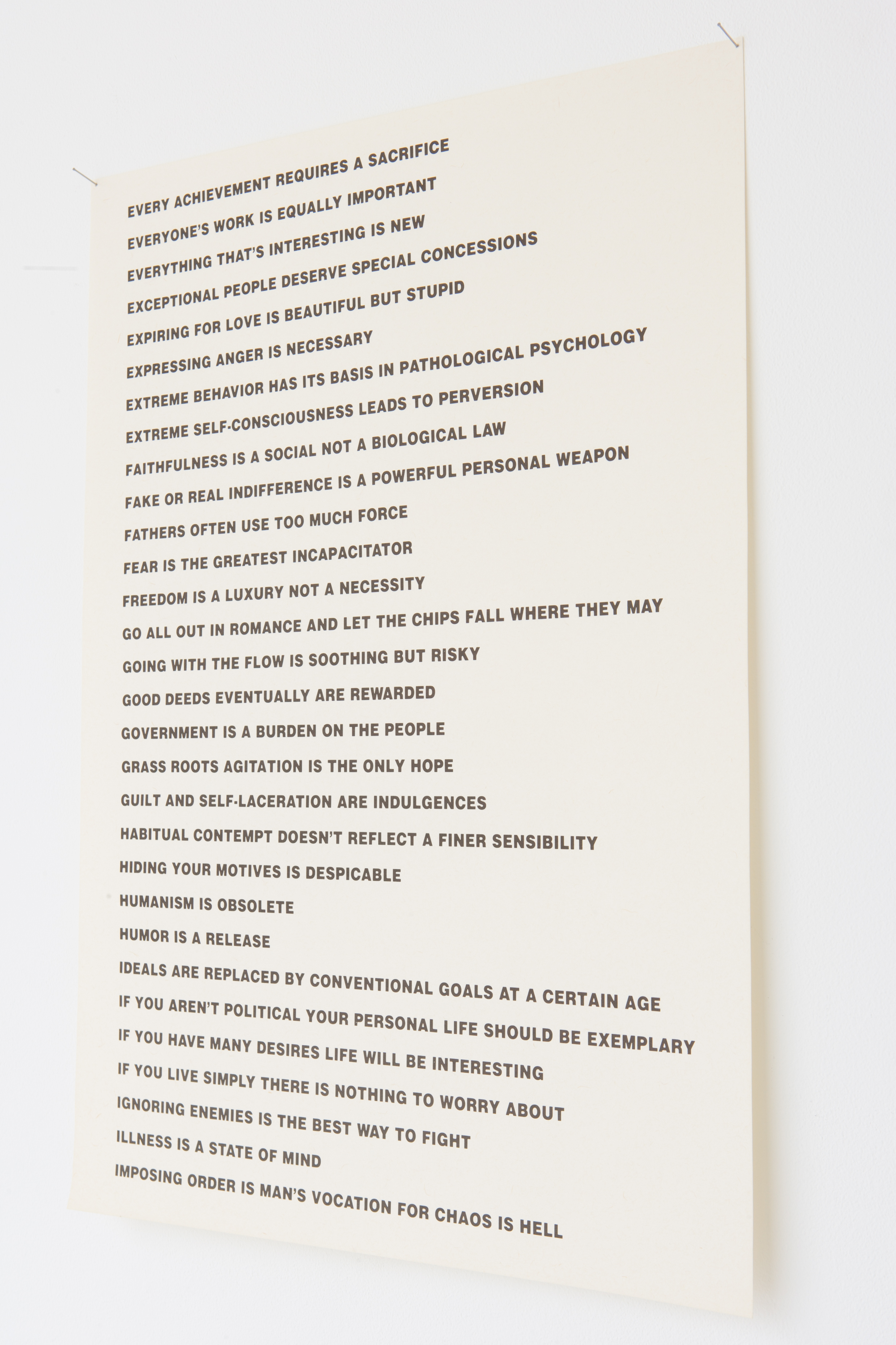 Jenny Holzer, 8 posters with text from the TRUISMS series, 1977 – 1979. Offset print on paper. 