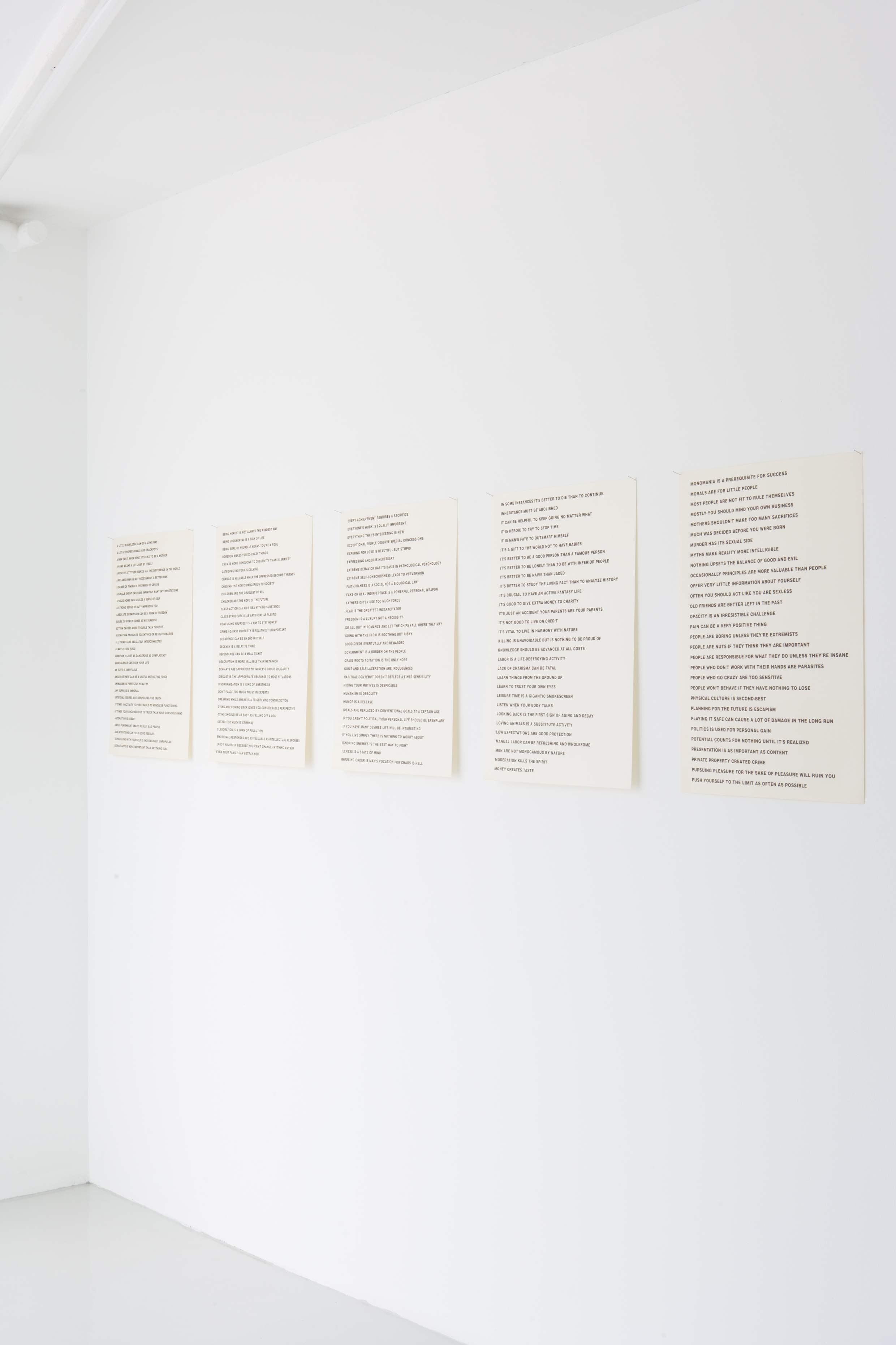Jenny Holzer, 8 posters with text from the TRUISMS series, 1977 – 1979. Offset print on paper. 