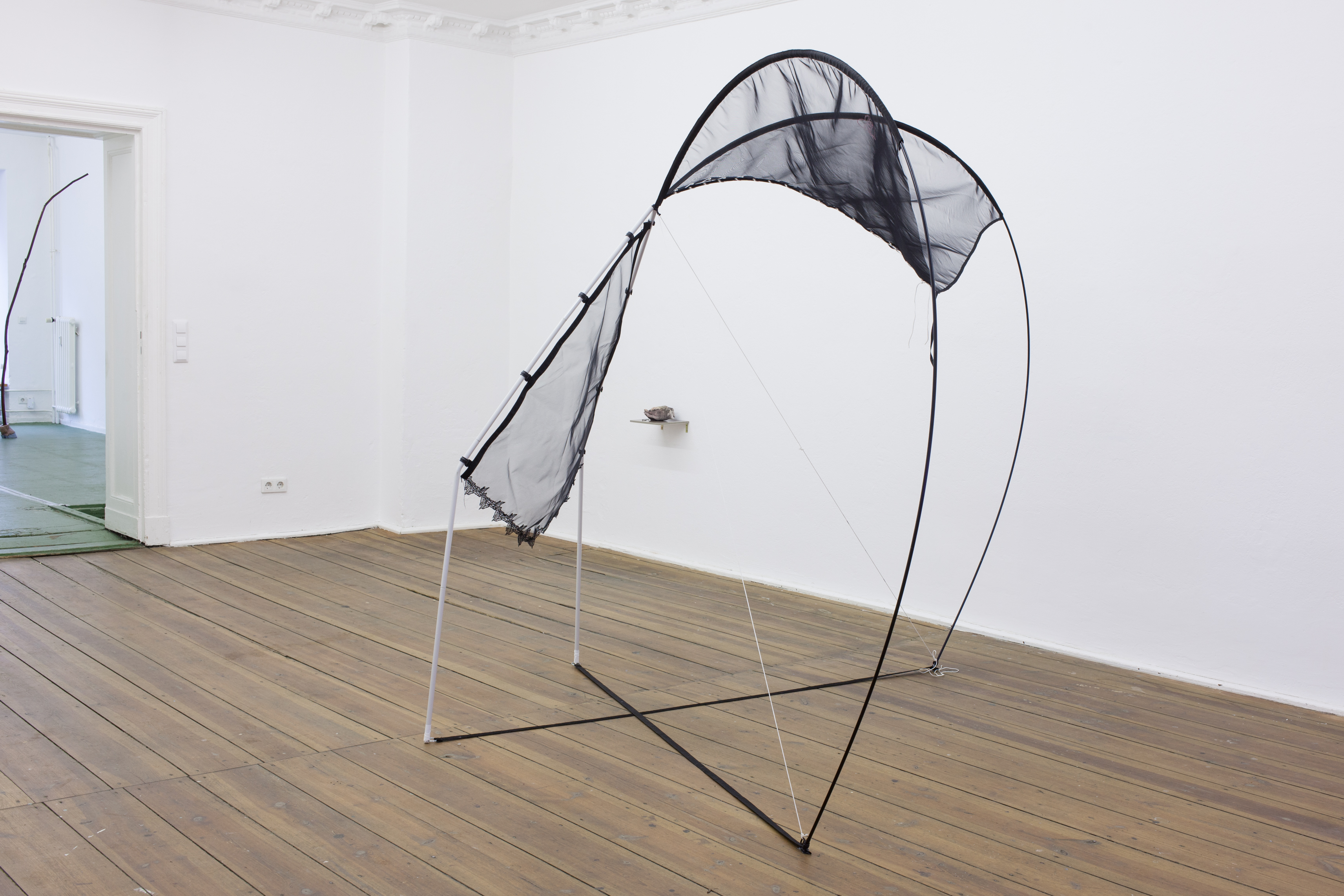 Sofia Duchovny, Stopover, 2016. Tent poles, fabric, eyelets, webbing