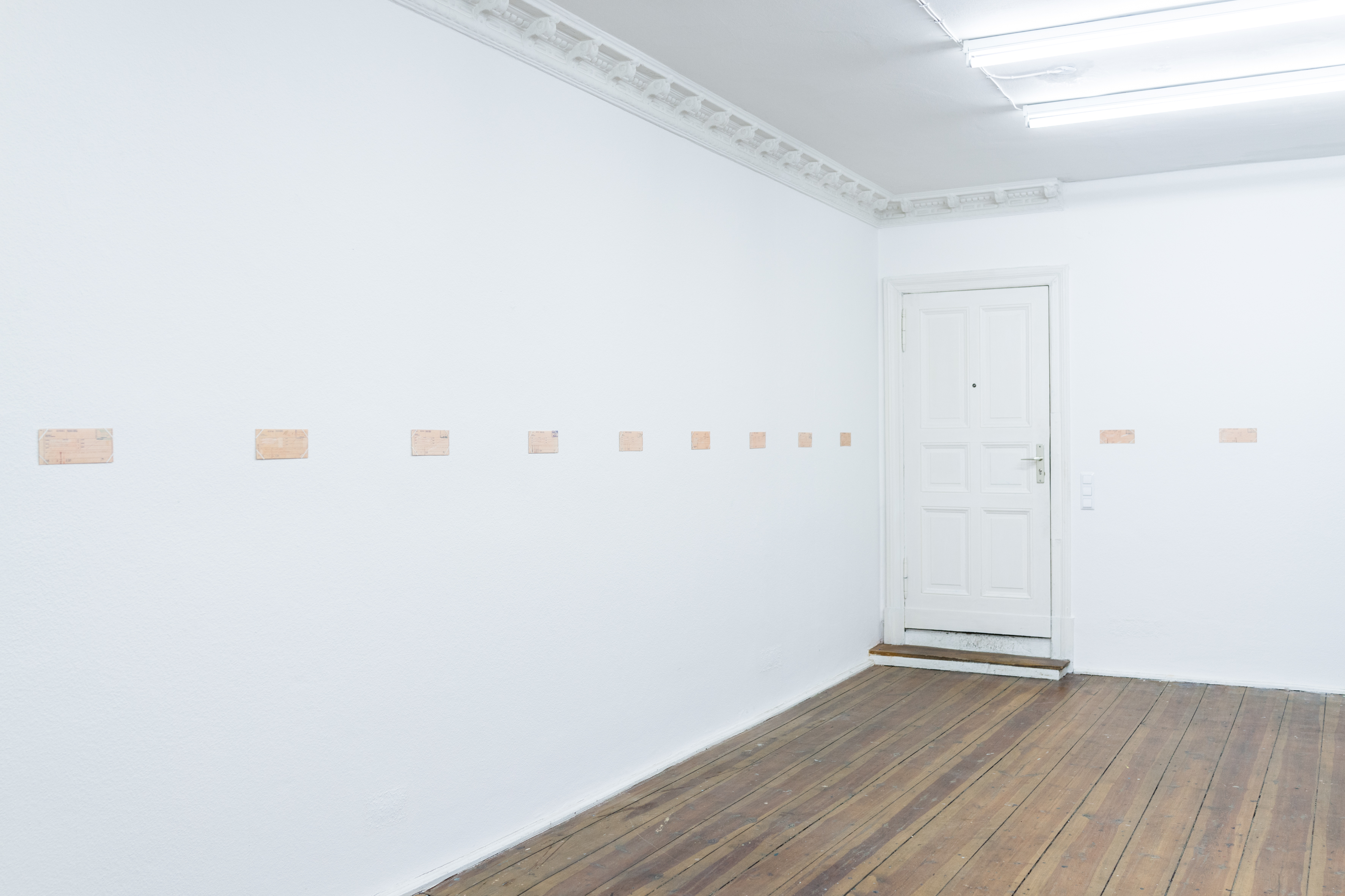 Ariane Müller, Gefälschte Bahnkarten, 1987-93. Mixed media on document, 10 x 18 cm, 22 pieces. (Photo: Between Bridges)