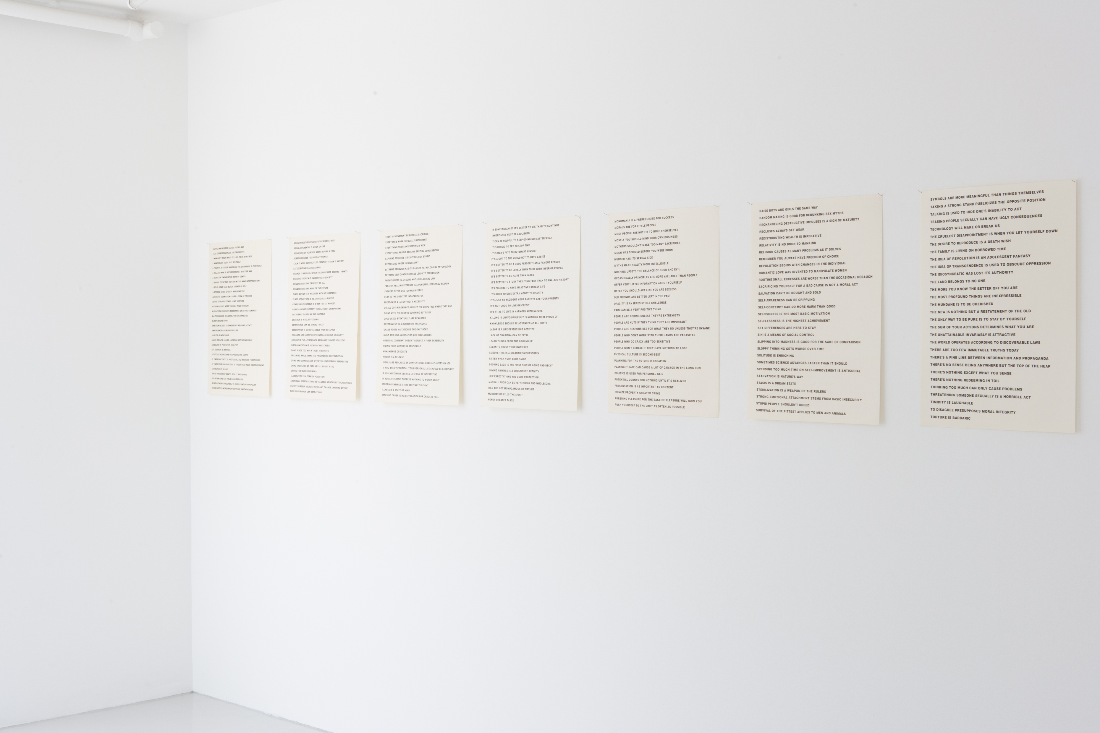 Jenny Holzer, 8 posters with text from the TRUISMS series, 1977 – 1979. Offset print on paper.