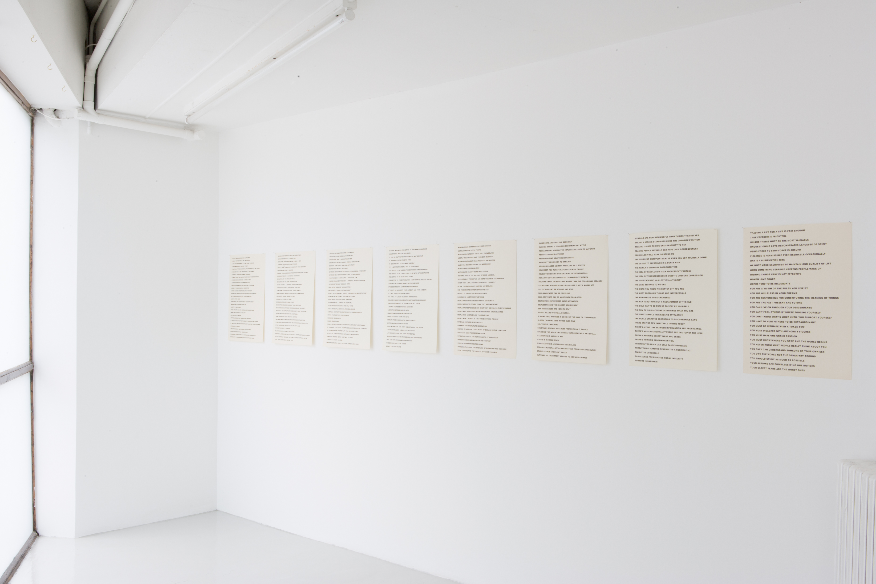 Jenny Holzer, 8 posters with text from the TRUISMS series, 1977 – 1979. Offset print on paper. 