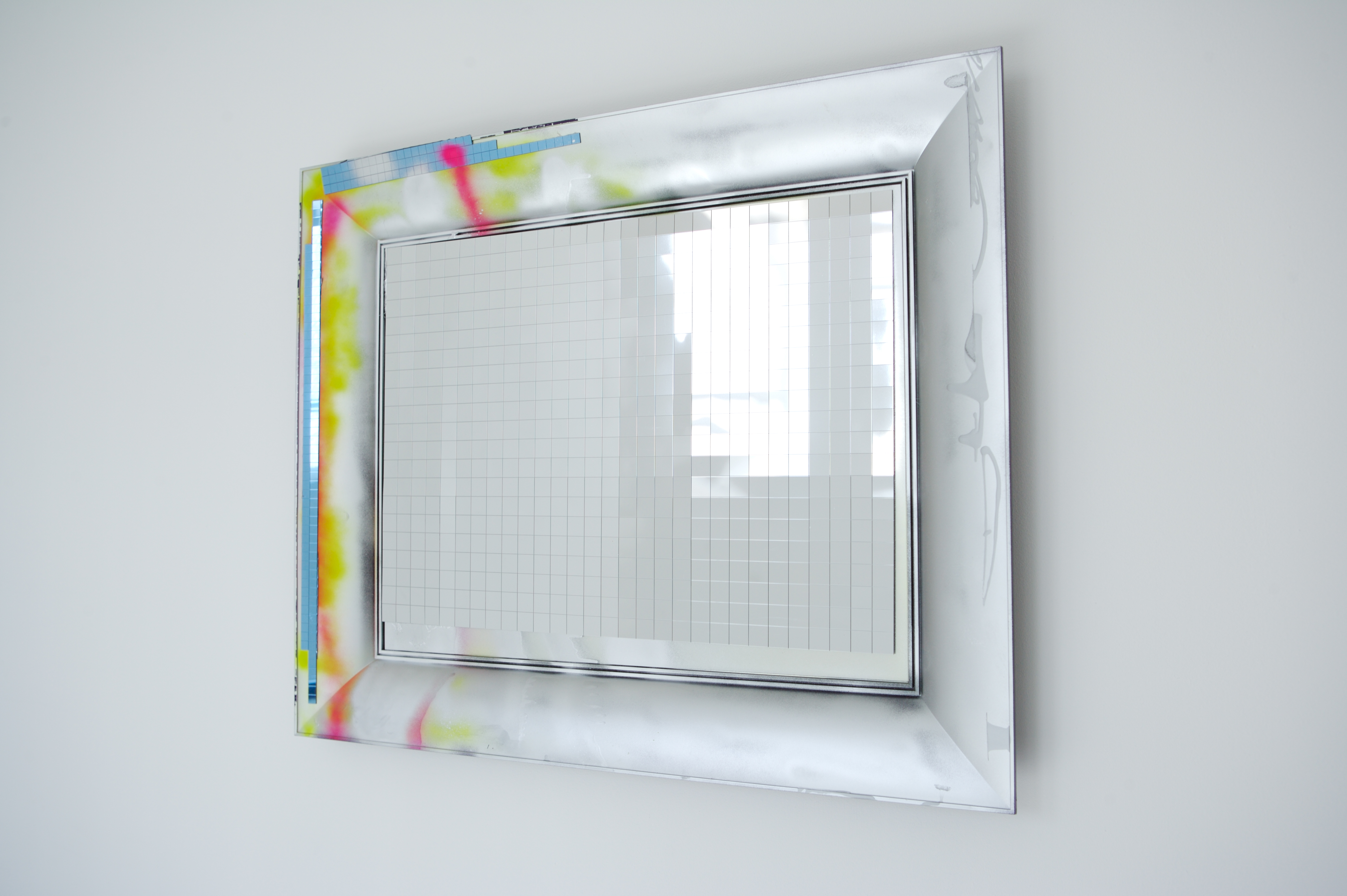 Isa Genzken, Untitled, 2008. Mixed media, mirror foil, spray paint in plexiglass frame, 65 x 80 x 6cm.