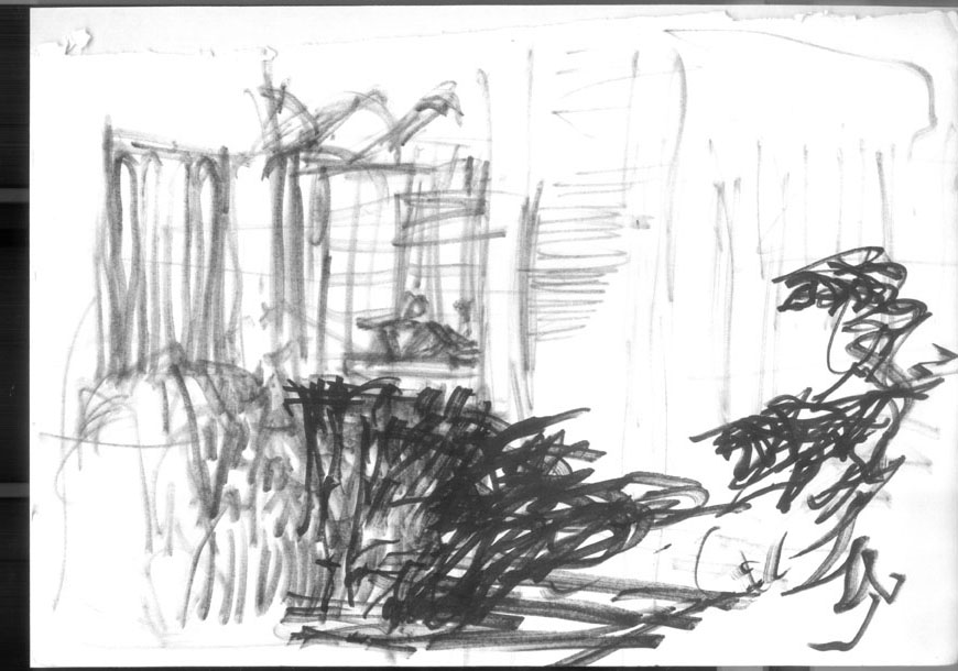 Josef Kramhöller, O. T. (Stadtlandschaft) [Cityscape], Marker on paper, 29,7 x 21 cm. 