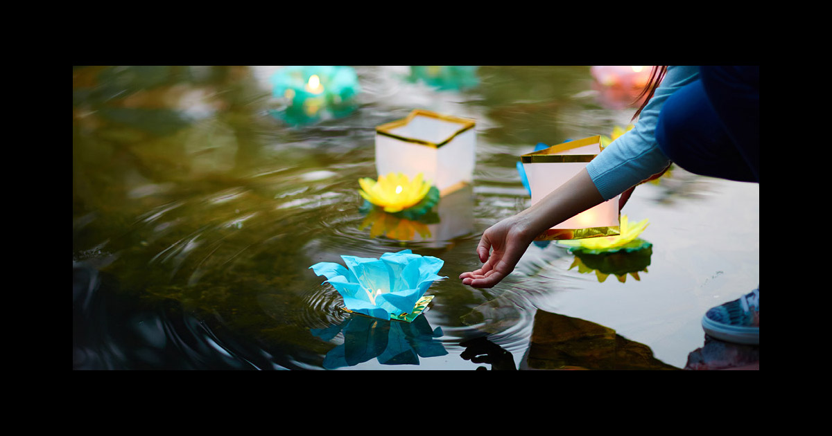 Papierblumen im Wasser
