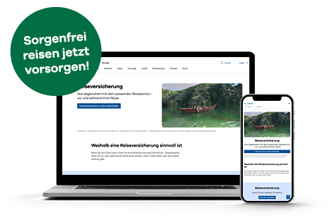 Laptop-Screen zeigt UNIQA Reiseversicherung