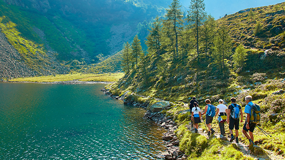 Gruppe Wanderer an einem Bergsee
