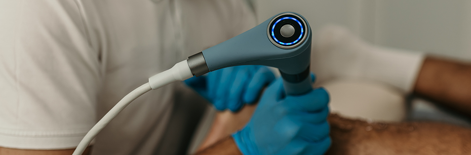 Anwendung einer Kaltlasertherapie zur Unterstützung von Schmerzbehandlung und Regeneration im therapeutischen Bereich.