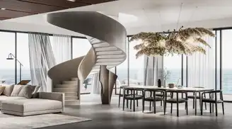 Modernes Interieur mit rahmenloser Verglasung und stilvoller Raumaufteilung