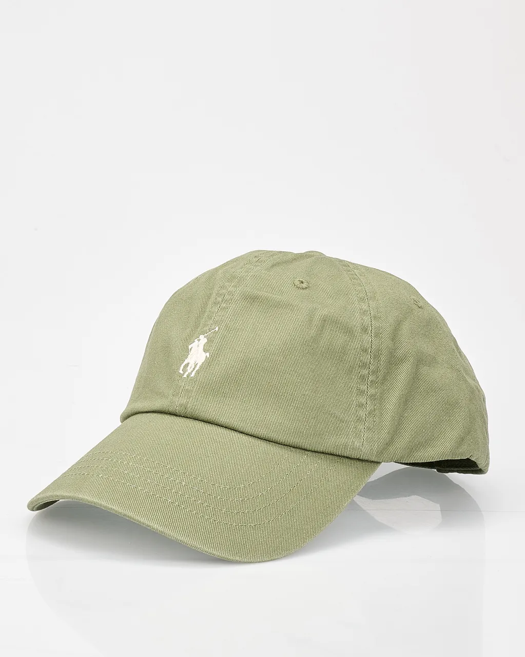 A light green baseball cap with a white embroidered horse logo on the front. The cap has a curved visor and button on top.