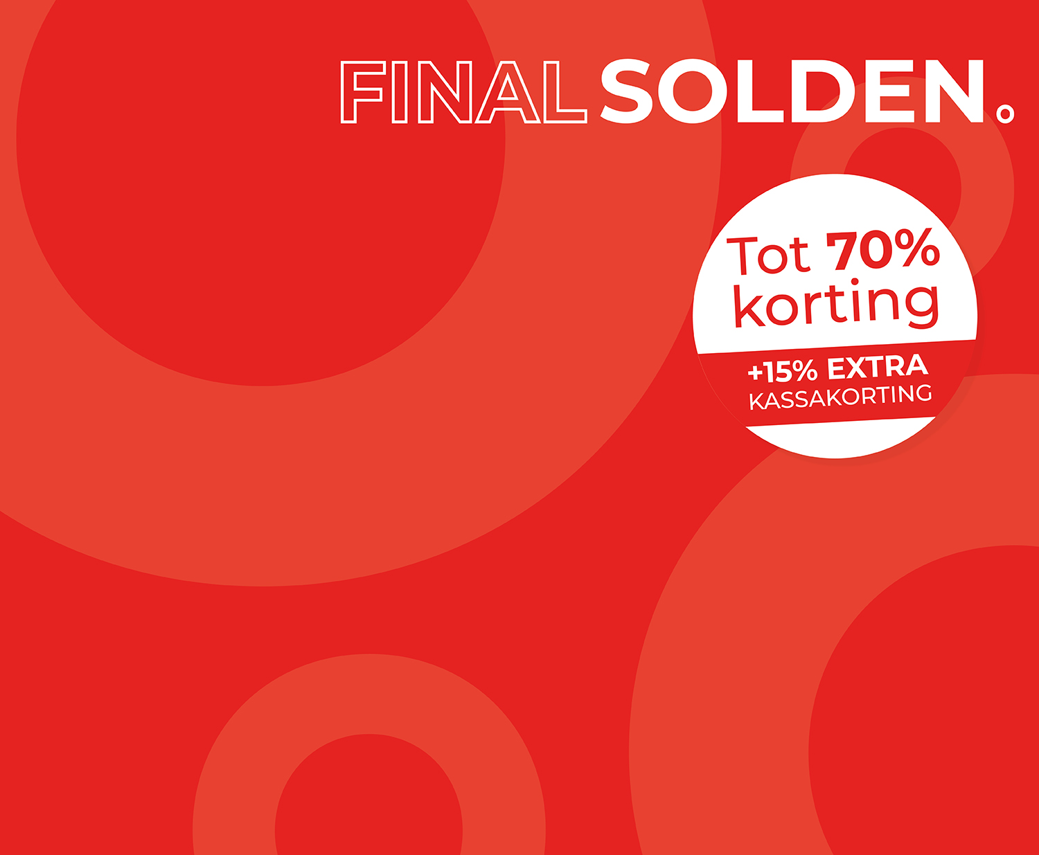 Red advertisement for "Final Solden" with circles, offering up to 70% discount and an additional 15% cashback.