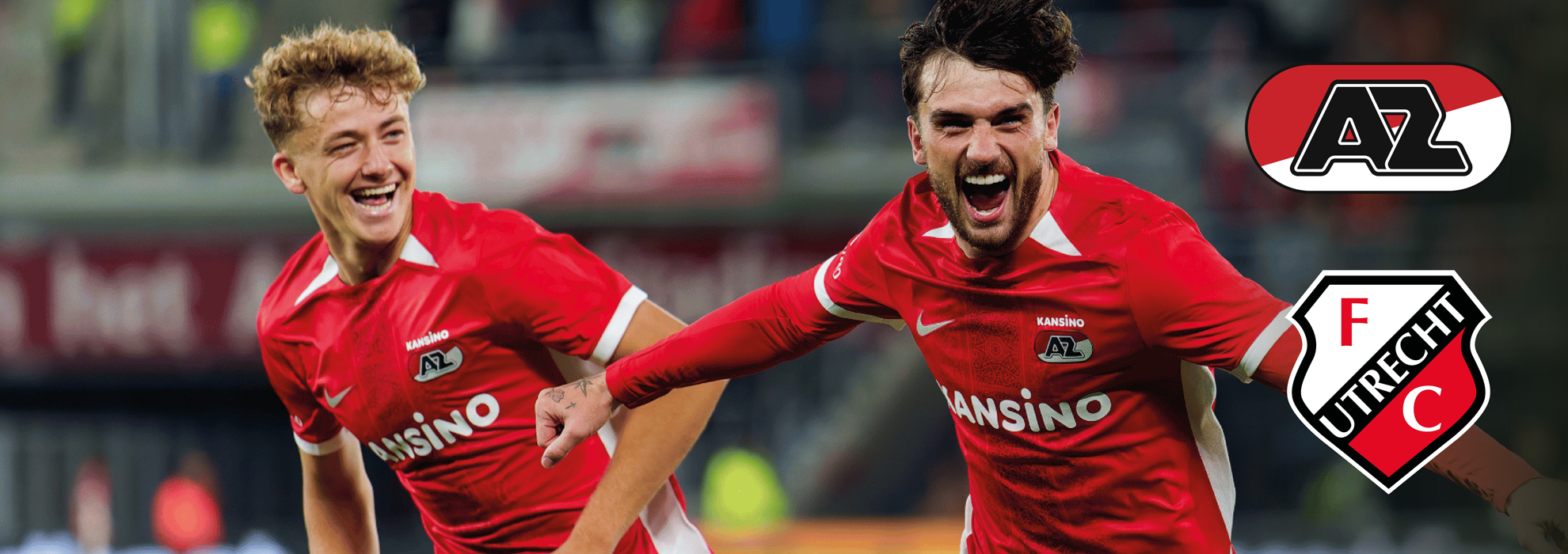 Beeld van 2 voetballers van AZ