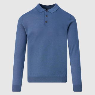 Close up van blauwe Recall polo lange mouw