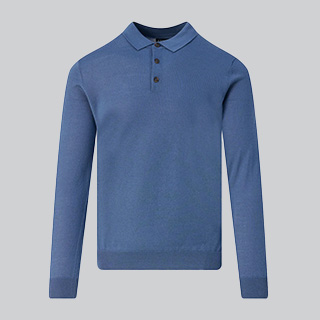 Close up van Recall blauwe polo lange mouw