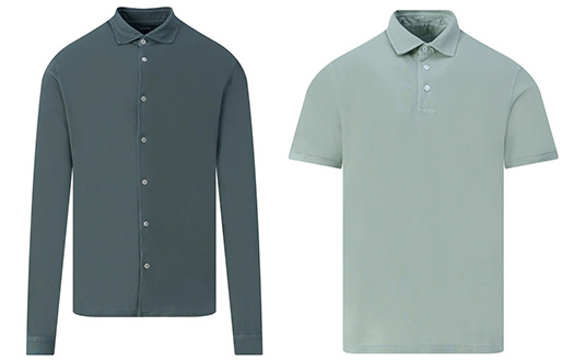 Afbeelding van een grijs overhemd en groene polo van het merk Fedeli