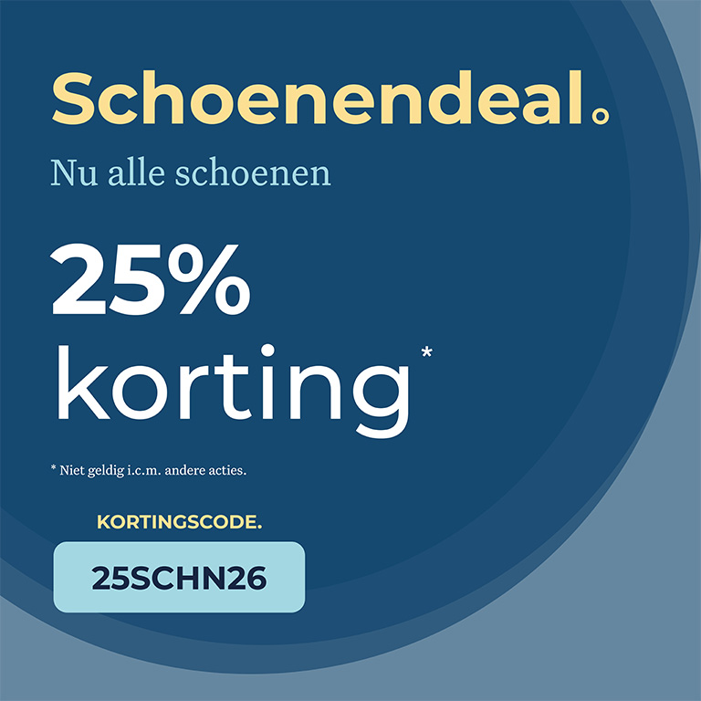 Schoenendeal. Nu alle schoenen. 25% korting. Niet geldig icm andere acties. kortingscode. 25CHN26