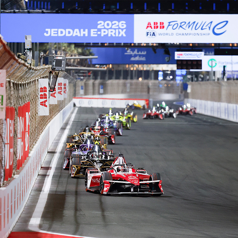 Norman Nato leads the field into Turn 1 in Jeddah