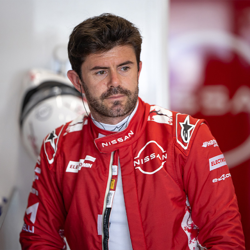 Norman Nato in the Nissan Formula E Team garage, in his race suit