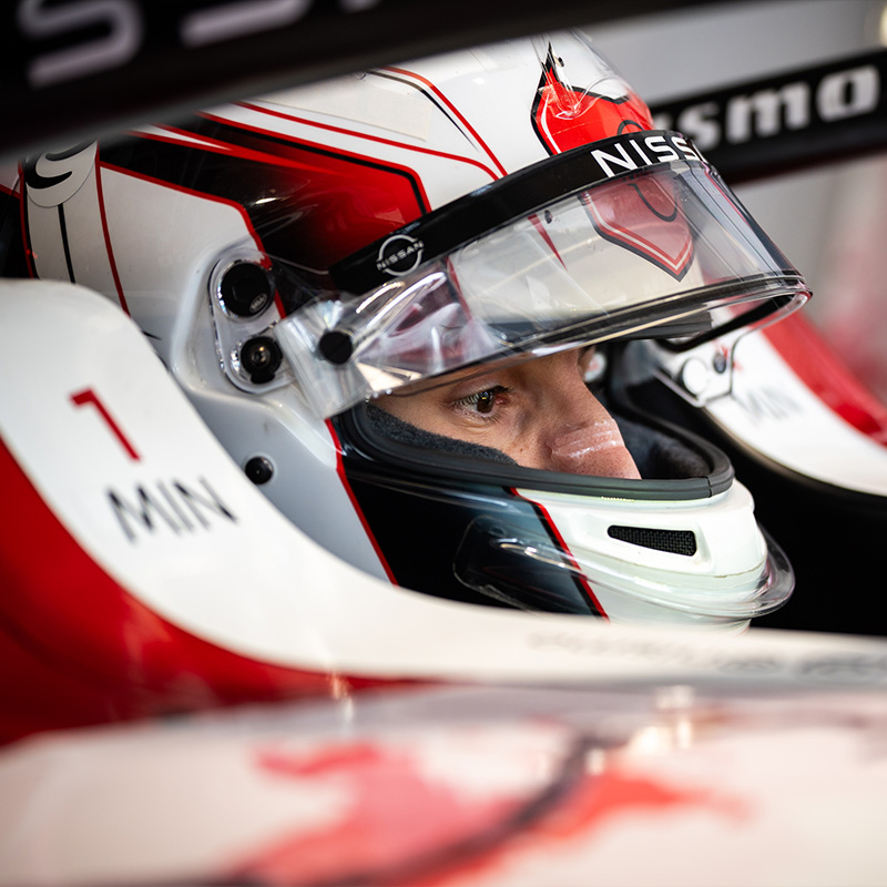 Gabriele Minì in the car in the garage during Rookie Free Practice