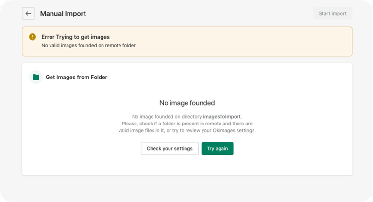 okimages manual import page warning 