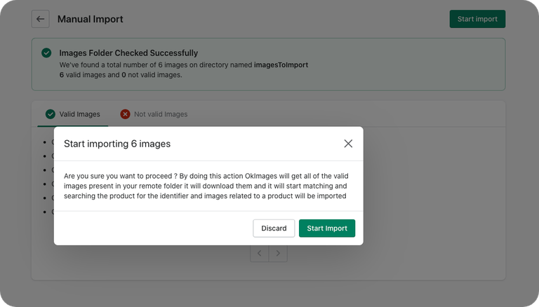 OkImages manual import page modal start import