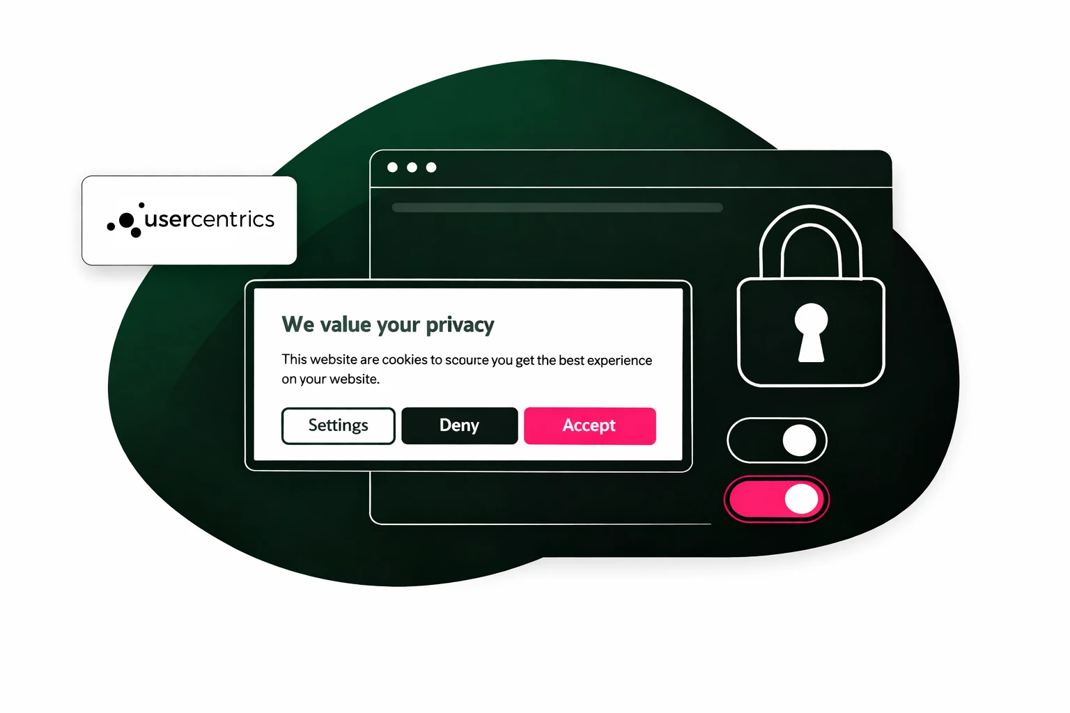 Darstellung eines Pop-up-Fensters mit Datenschutzeinstellungen und den Optionen „Akzeptieren“ und „Ablehnen“, mit einem Vorhängeschloss und dem Usercentrics-Logo.