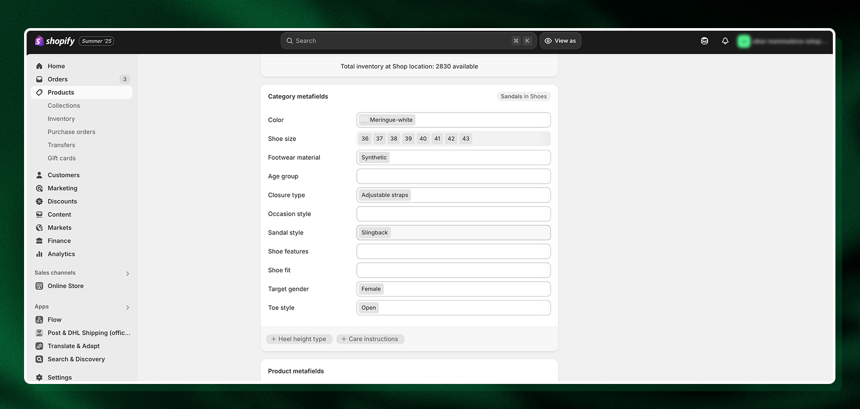 Screenshot showing shopify-metafields