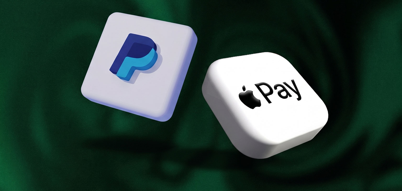 PayPal- und Apple-Pay-Logos als 3D-Grafik.