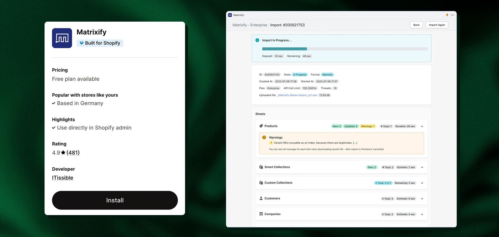 Screenshot of matrixify