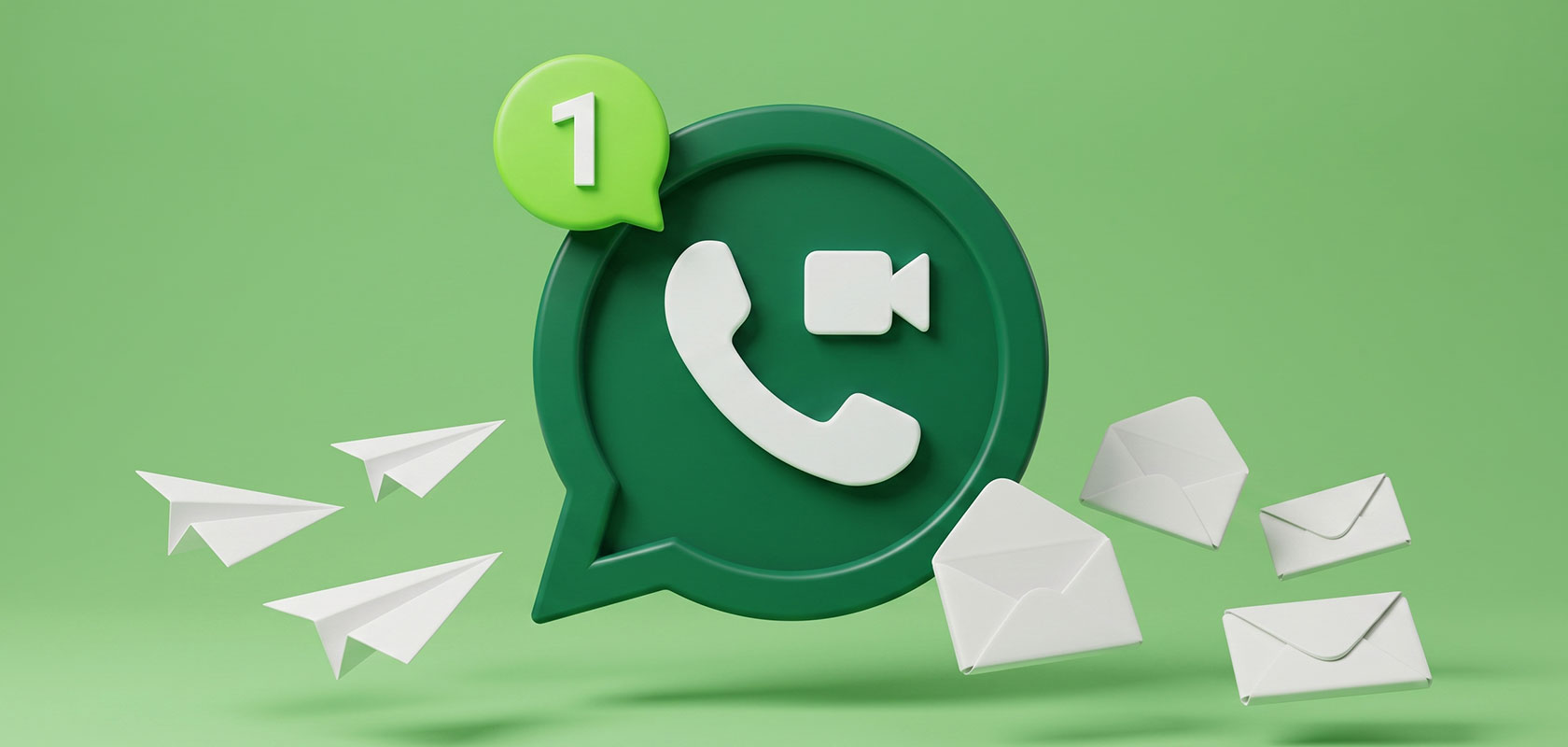 Grünes Messenger-Symbol mit Briefumschlägen und Papierfliegern.