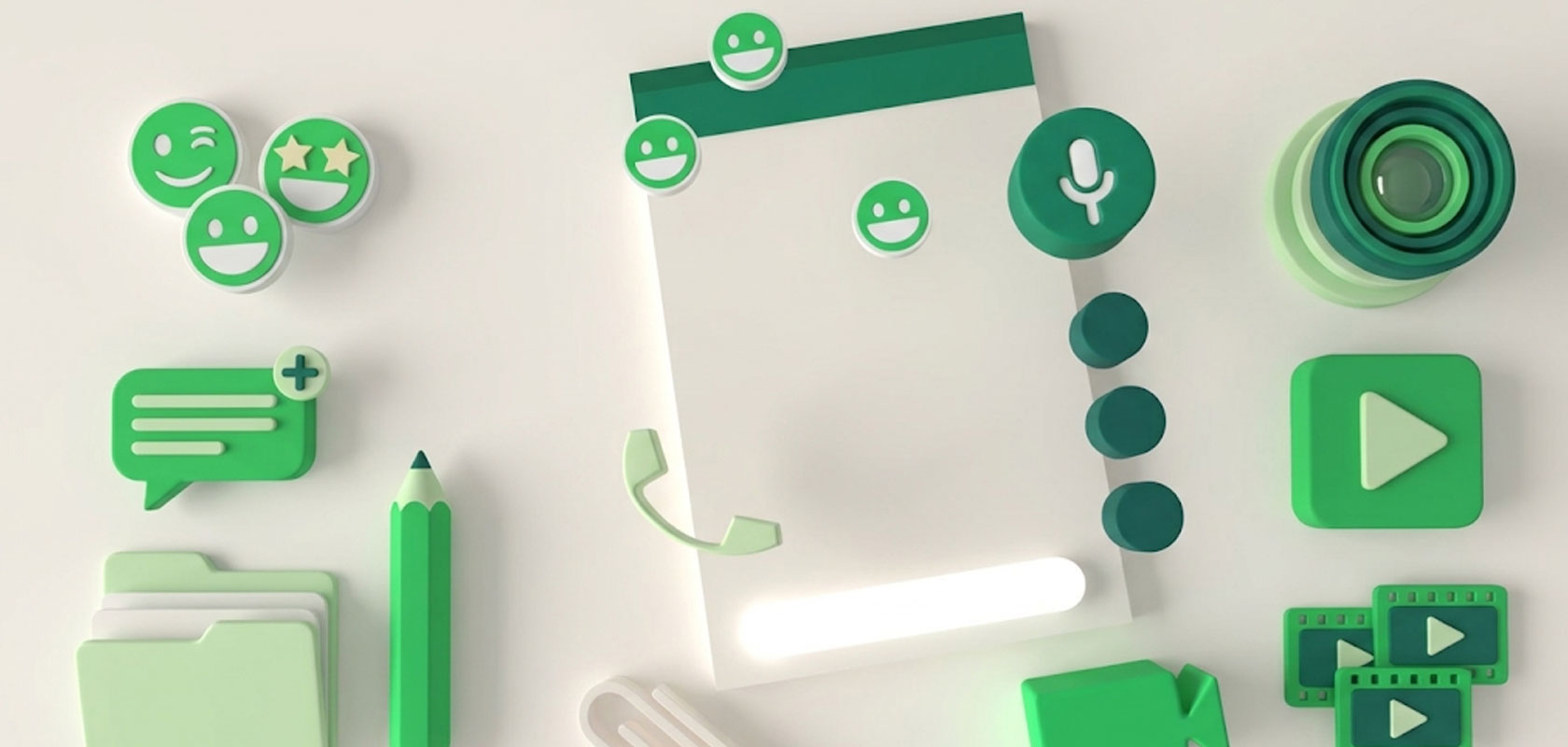 3D-Illustration von grünen Kommunikations- und Chat-Symbolen.