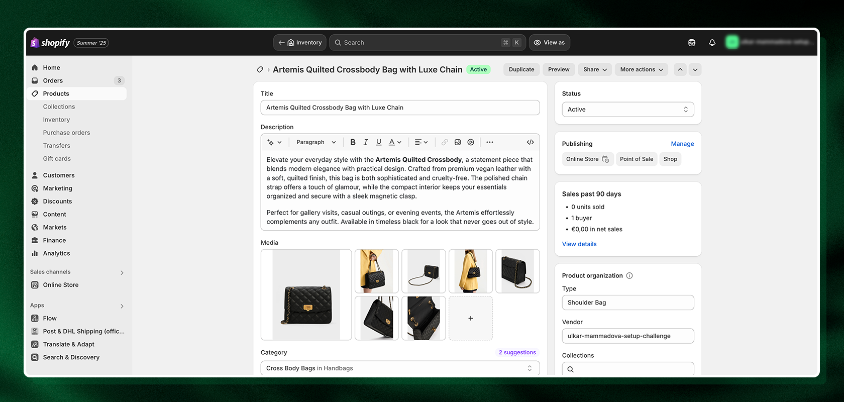 Screenshot of Shopify produktbescgreibung