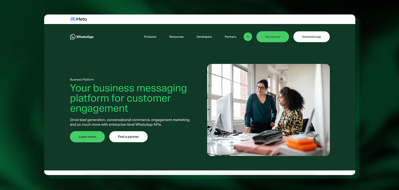 Screenshot der WhatsApp Business Platform Website von Meta.