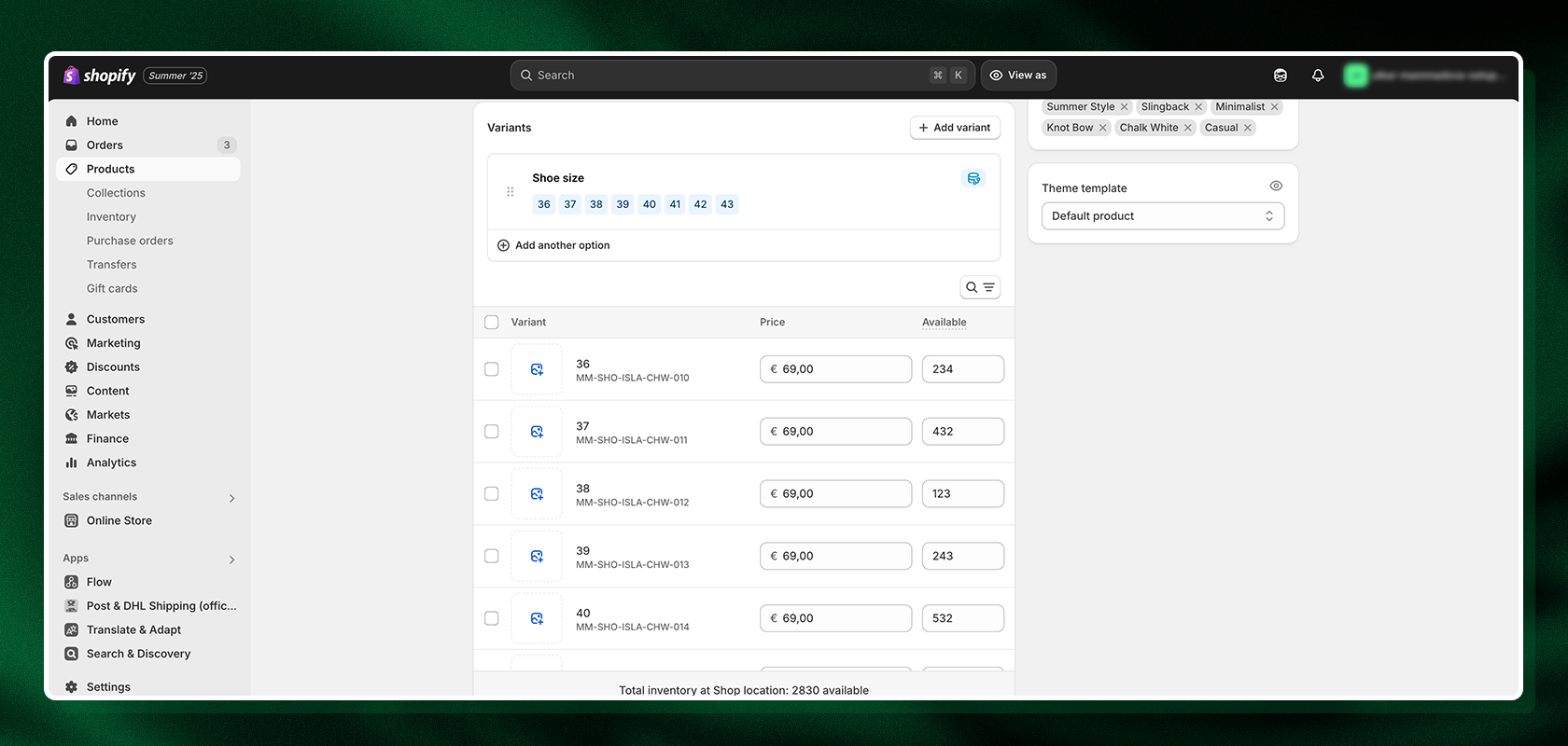 Screenshot of shopify-produktvarianten