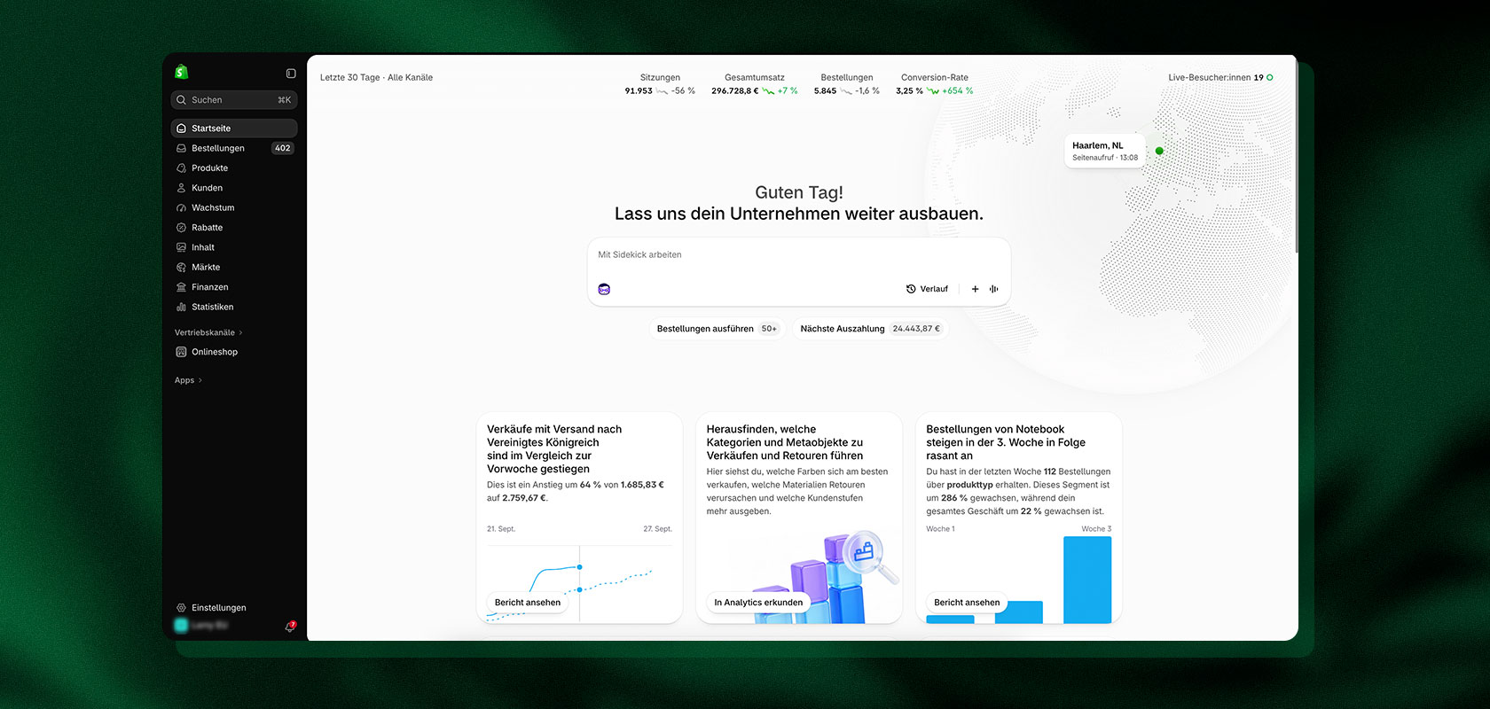 Ein Screenshot des Shopify Admins im neuen Design