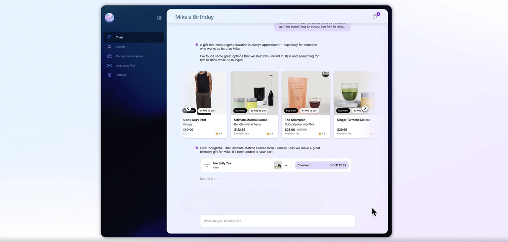 ein screenshot aus einem Shopify Video, das die FUnktion von Agentic Commerce zeigt