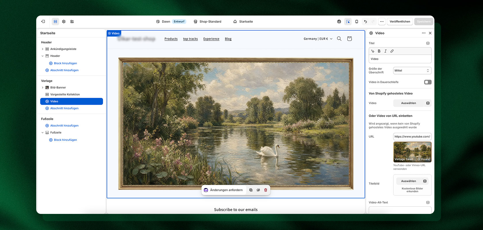 Ein Computerbildschirm, auf dem das Bild eines friedlichen Landschaftsgemäldes zu sehen ist, auf dem ein Schwan auf einem spiegelglatten Teich schwimmt, umgeben von üppigem Grün unter blauem Himmel.