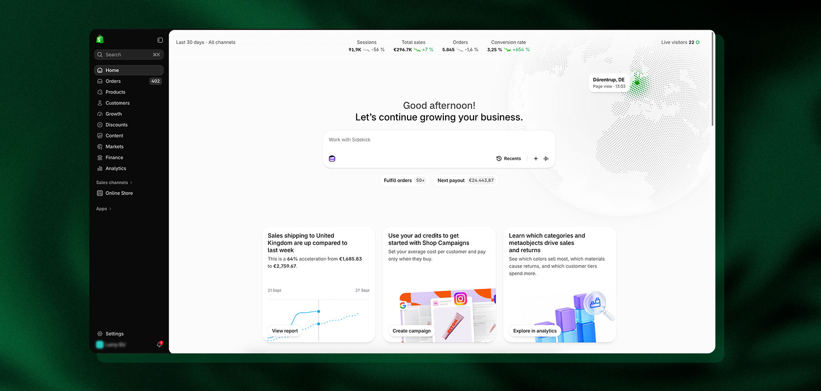 screenshot of the new shopify admin design