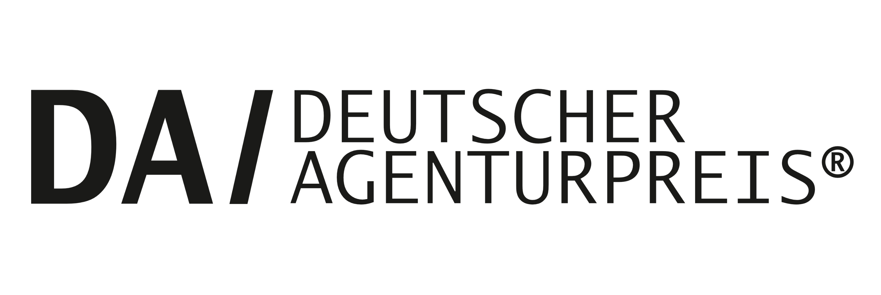 Logo of the German Agency Award featuring bold black text “DA/ DEUTSCHER AGENTURPREIS®” on a white background.