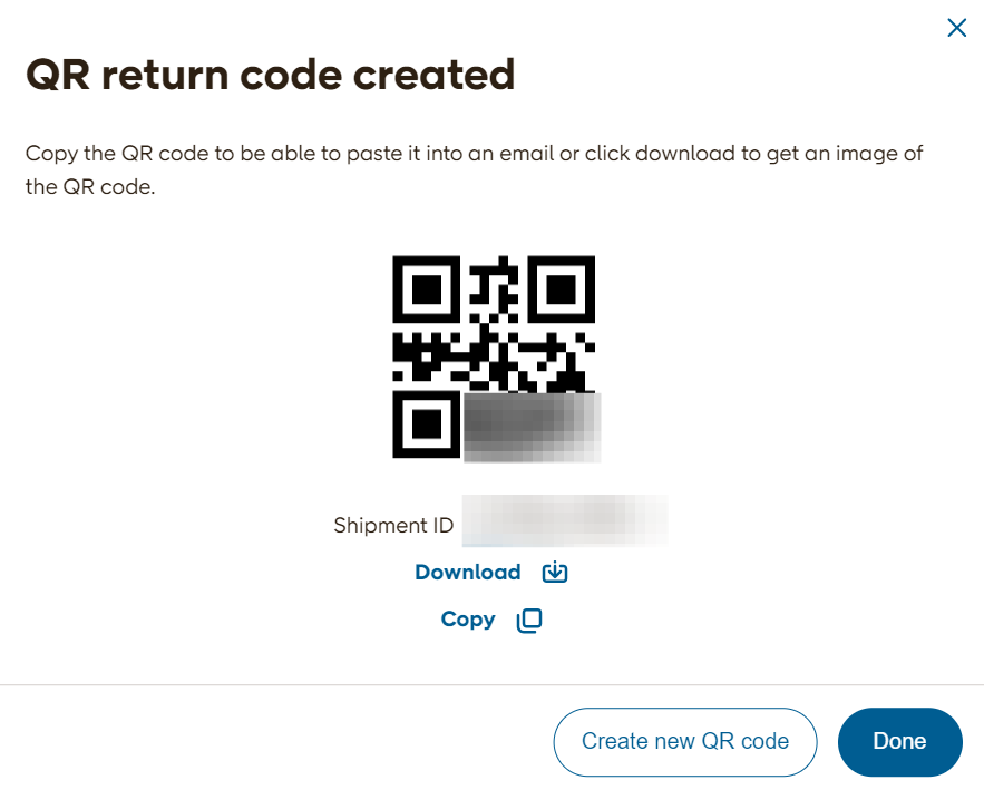 screenshot of a return qr code