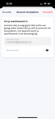 Bevestigen verwijderen account met wachtwoord